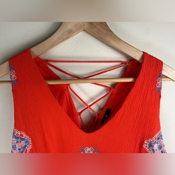 Miss Me Orange Sleeveless Shirt Dress Pockets Embroidered Women's Size M BOHO - Picture 5 of 12